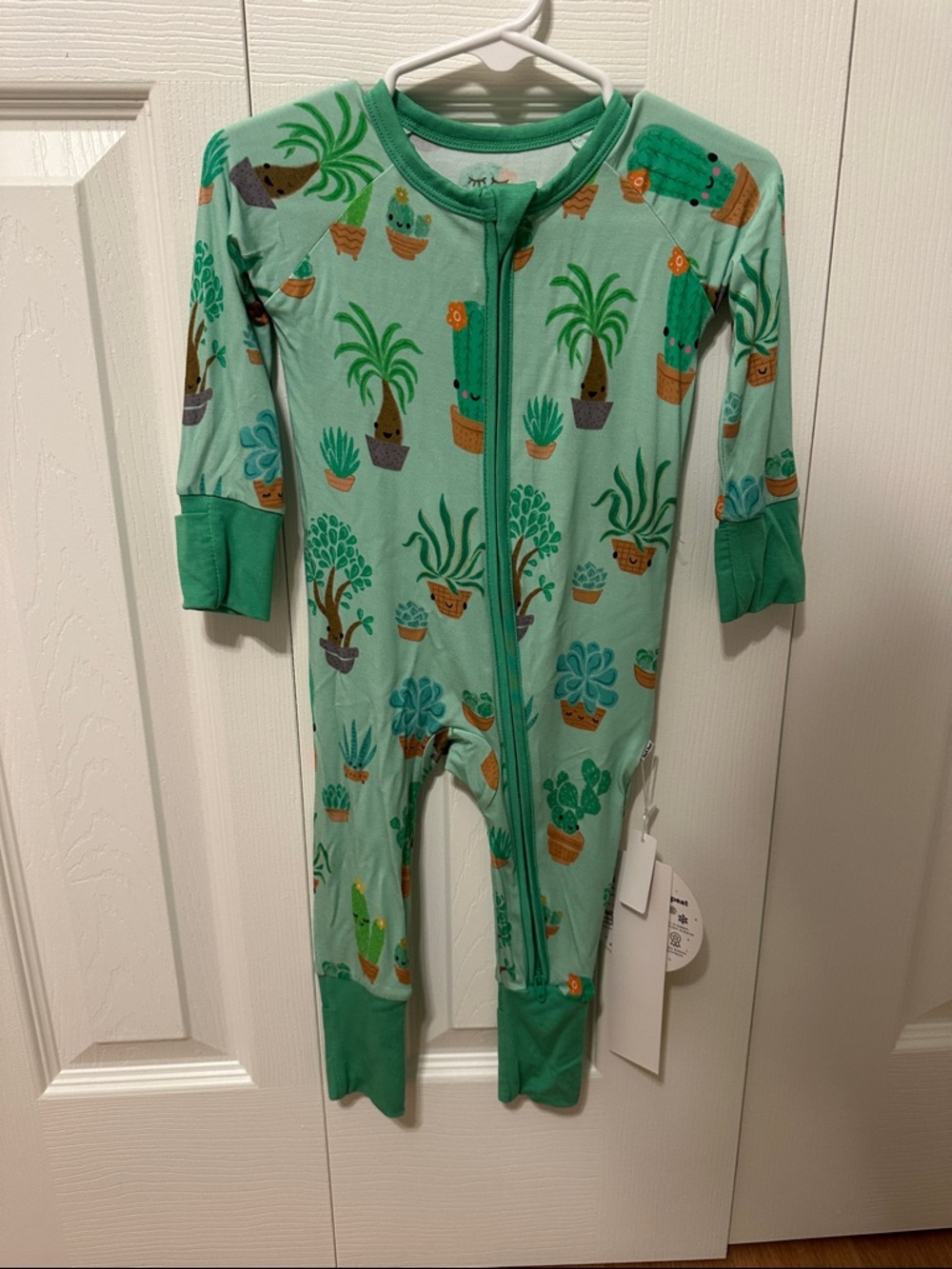 Little Sleepies Mint Green Plant Print Footed One-Piece